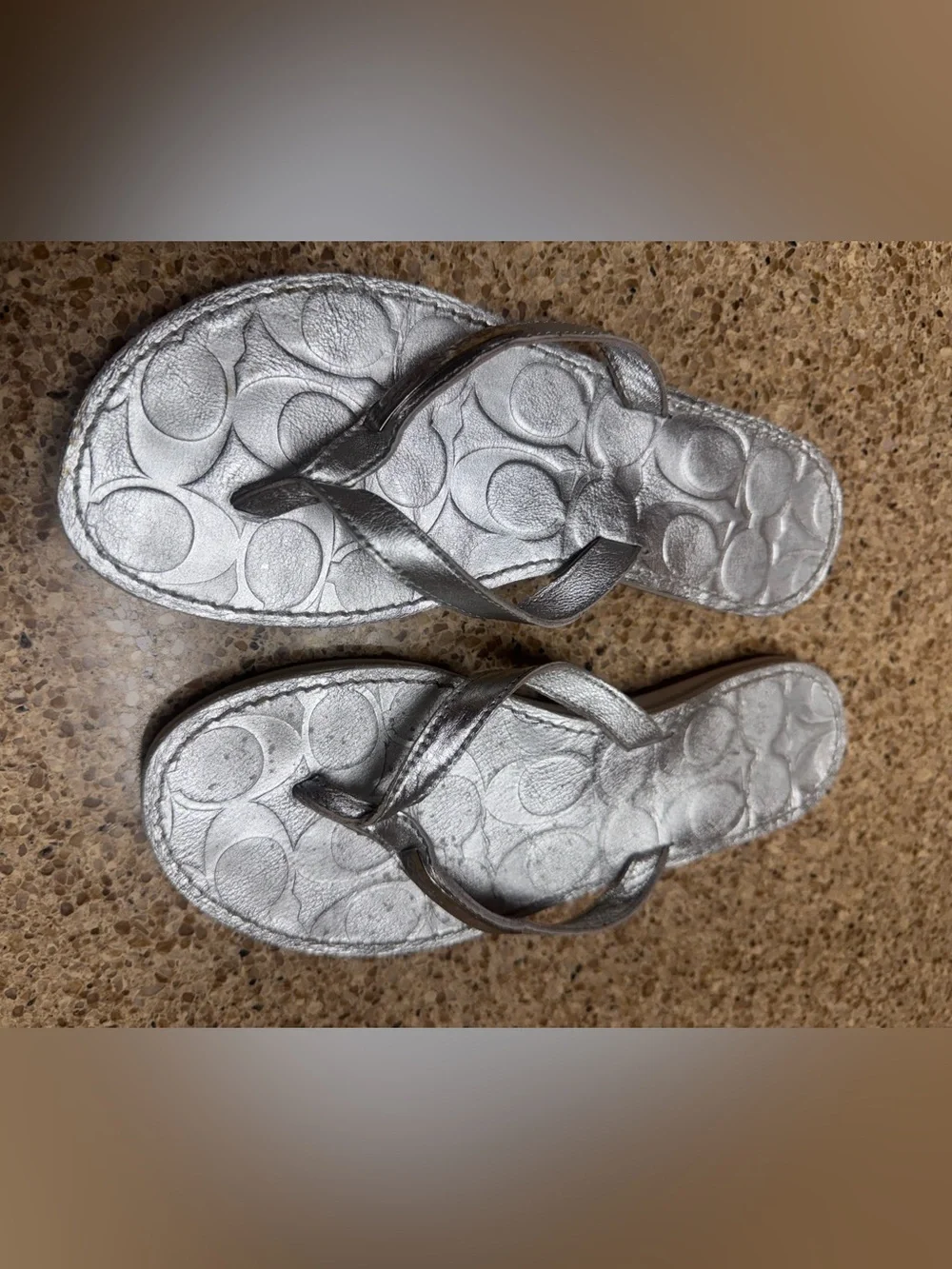 Coach Poppy Silver Women's Flip Flop Sandals - Metallic Casual Summer Slides